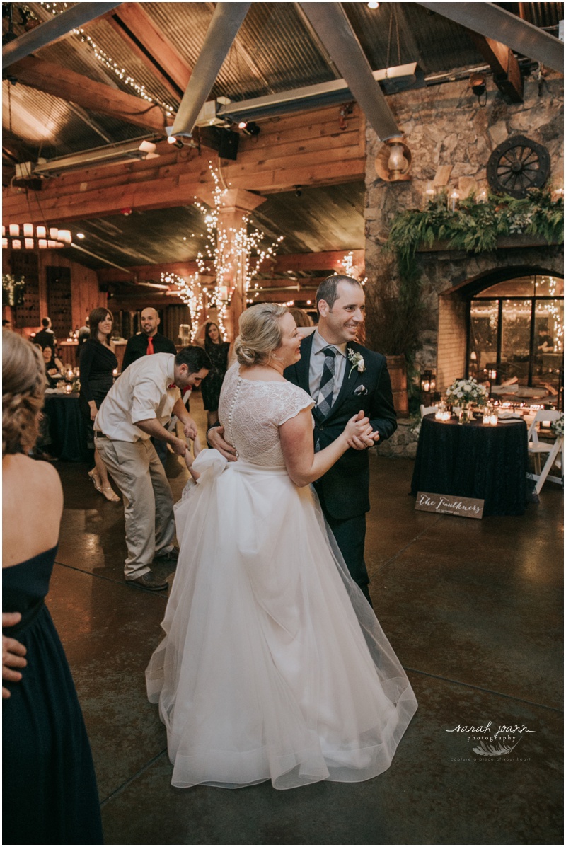 bride and groom dance at angus barn reception
