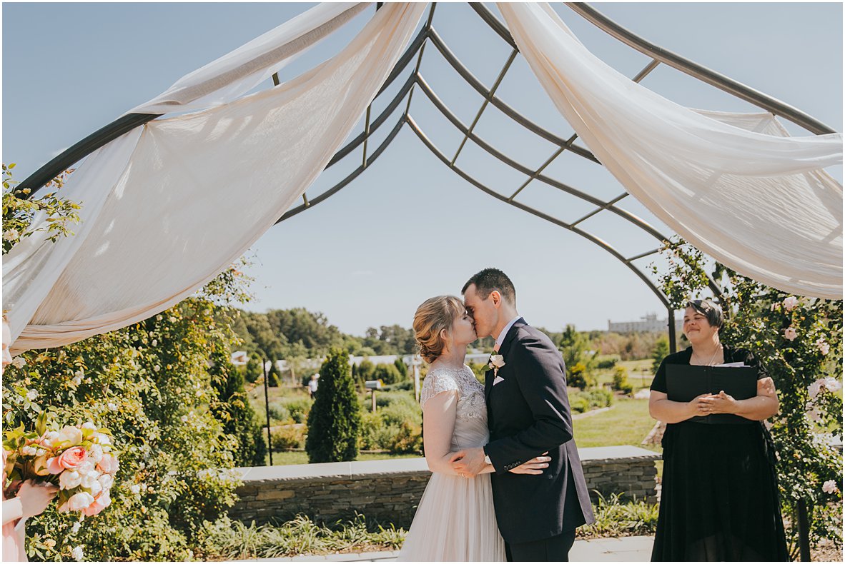 First Kiss at a JC Raulston Arboretum Wedding Ceremony