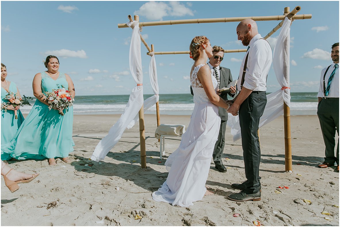 North topsail beach boho wedding ceremony on the beach