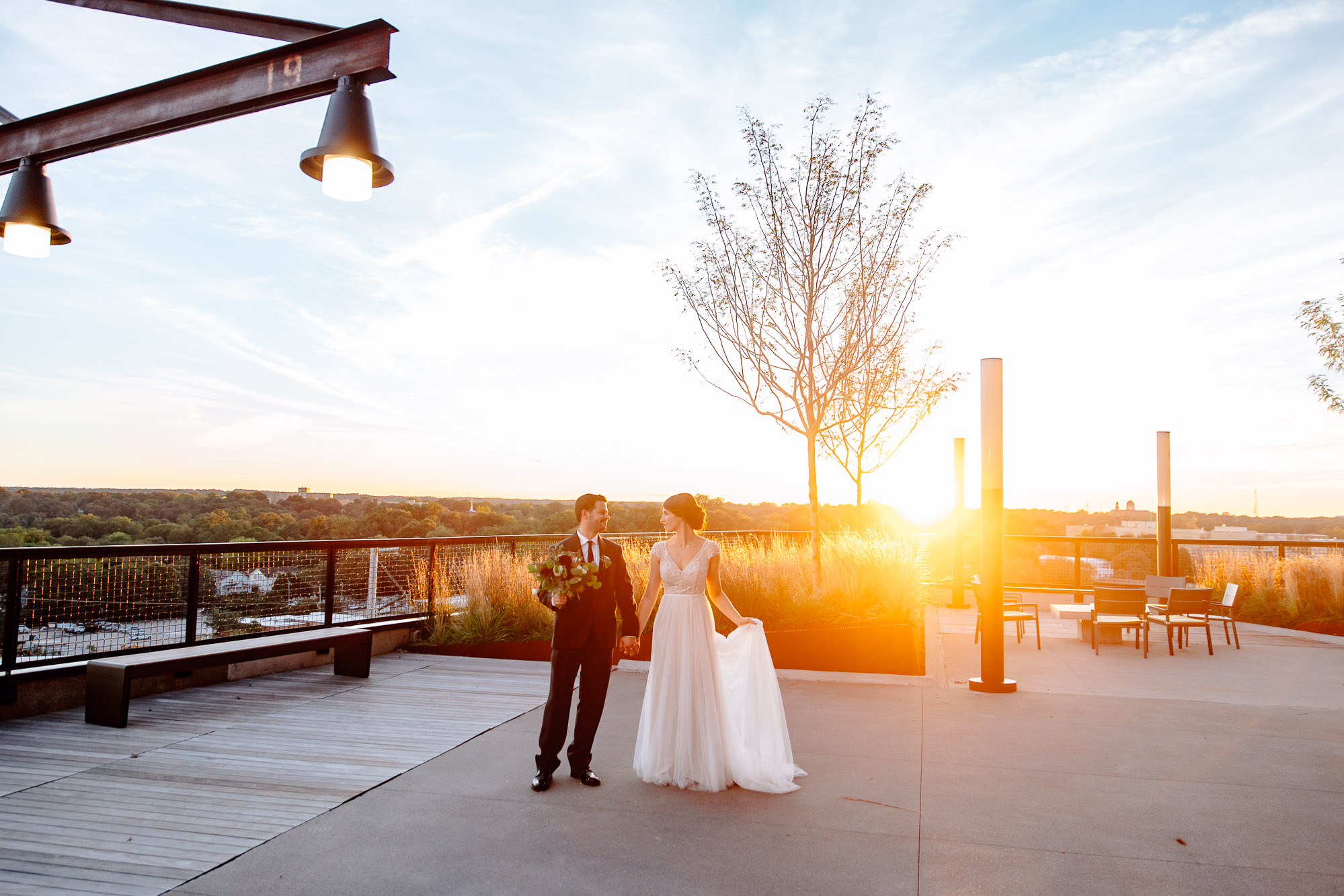 bride and groom on the dillon rooftop raleigh